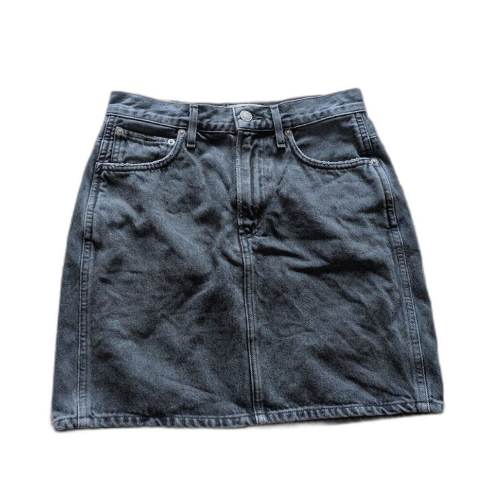 Agolde Black Dark Wash Lightly Distressed Denim Mini Skirt Sz 25